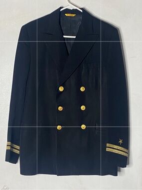 Vintage US Navy Naval Uniform Shop Double Breasted Blazer Jacket Gold Buttons